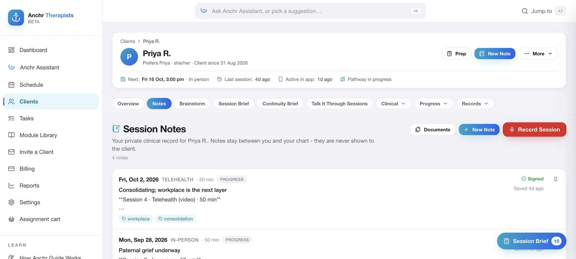 Session notes captured by AI transcription, dictation or a photo of handwritten notes